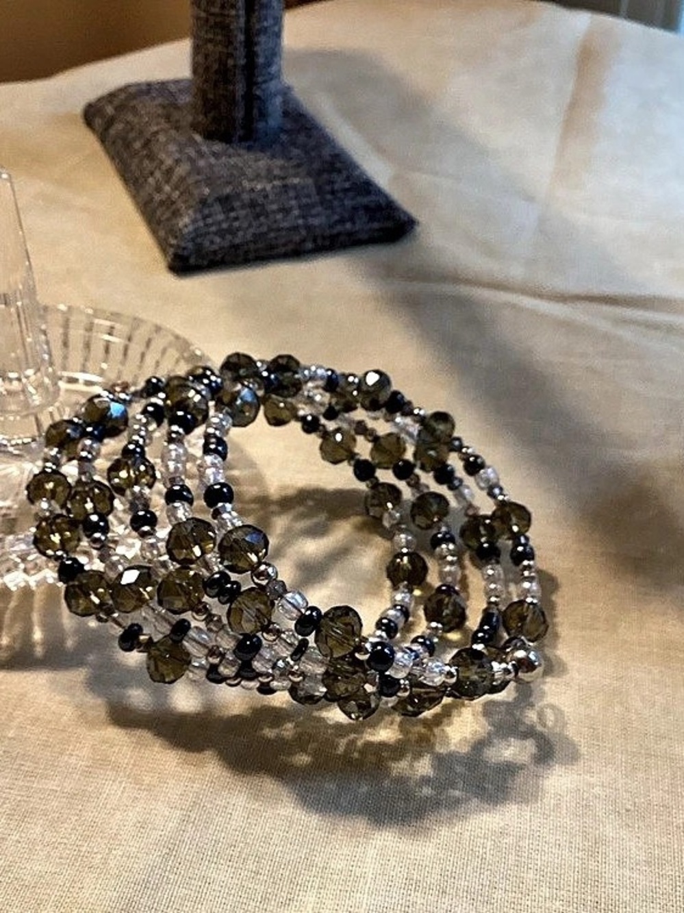 NWOT. Black, Grey and Clear Crystal Beaded Bracelet